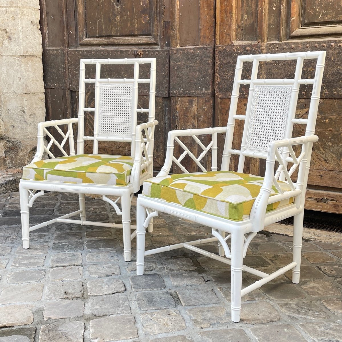 Paire de fauteuils outdoor en bambou