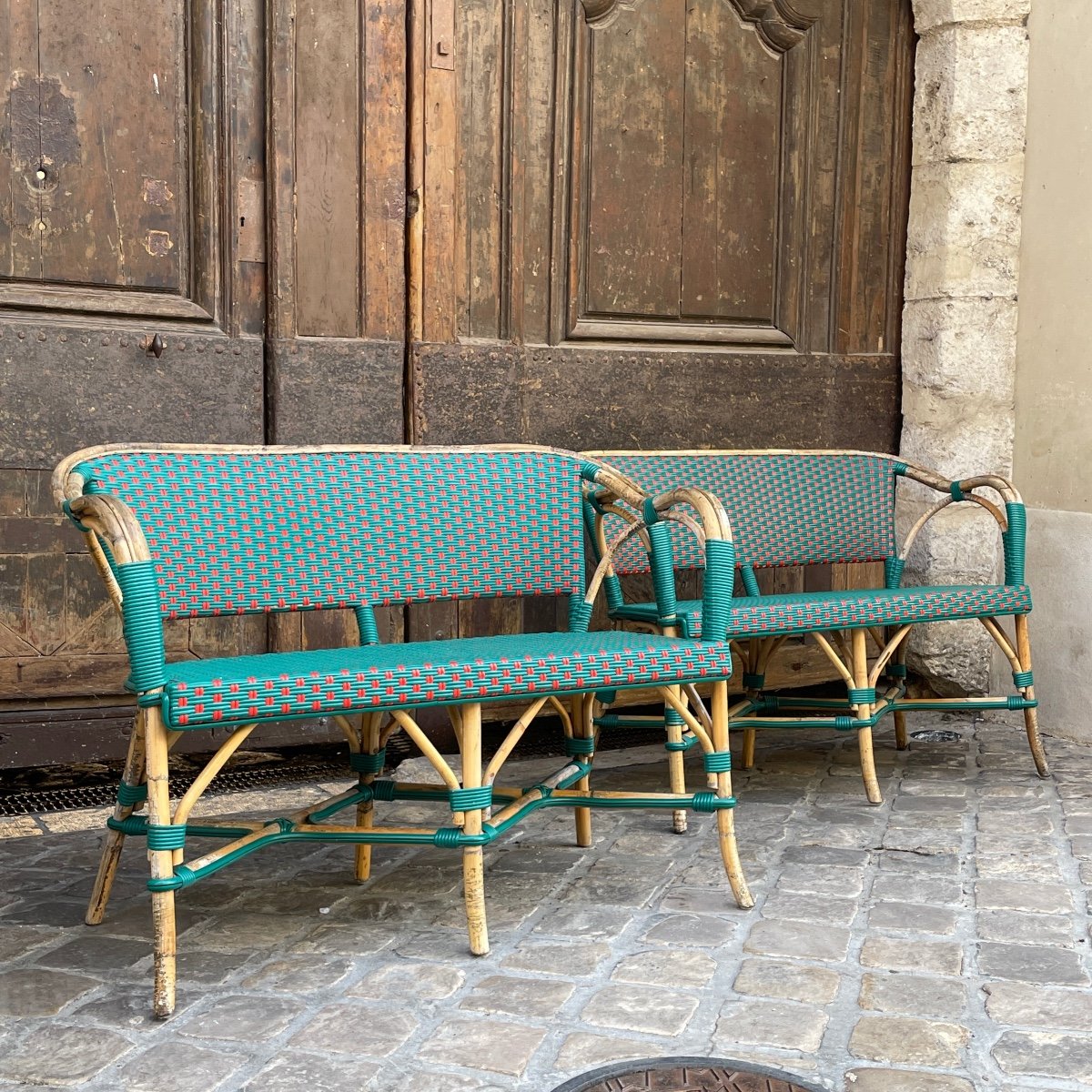 Paire De Banquettes En Rotin-photo-3
