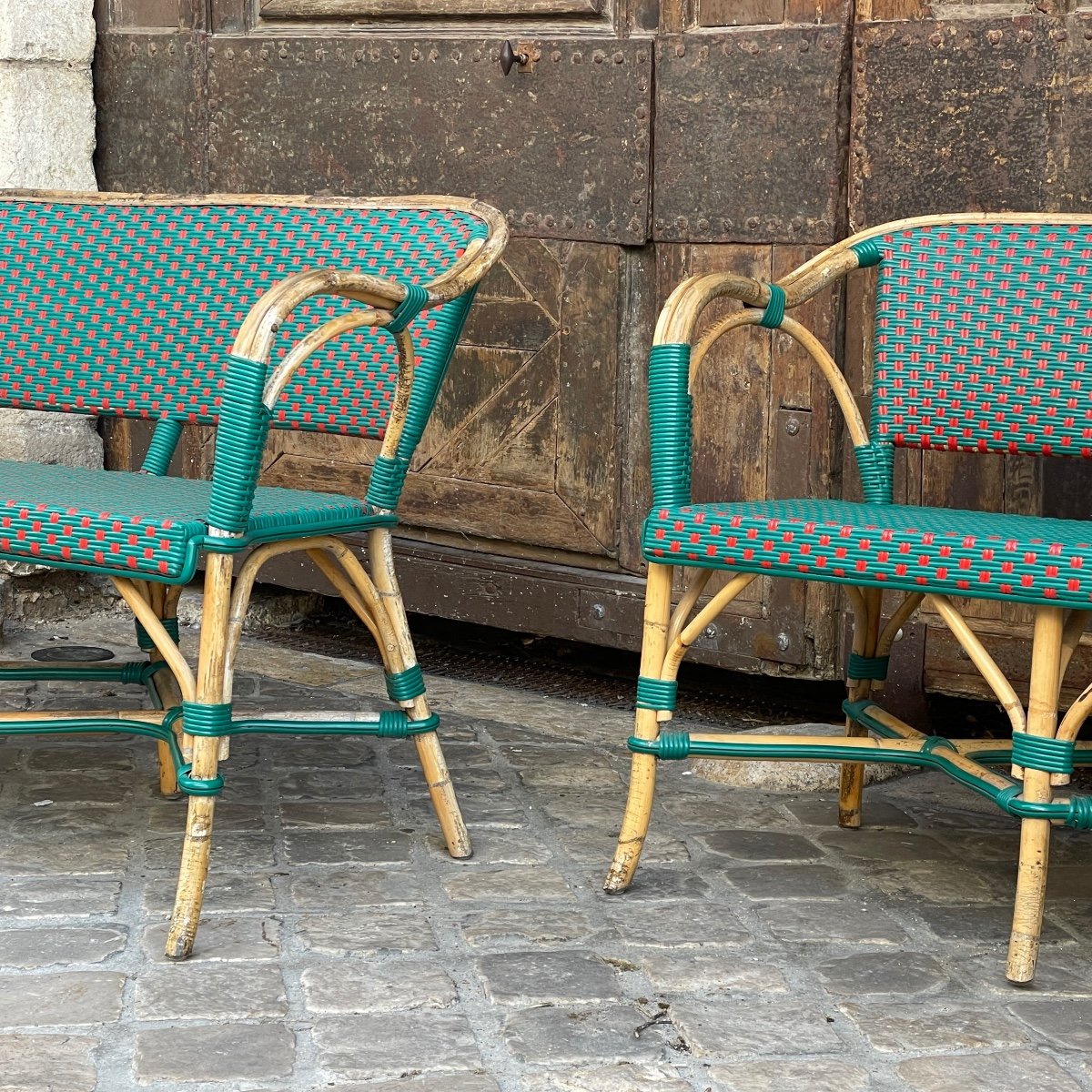 Paire De Banquettes En Rotin-photo-1