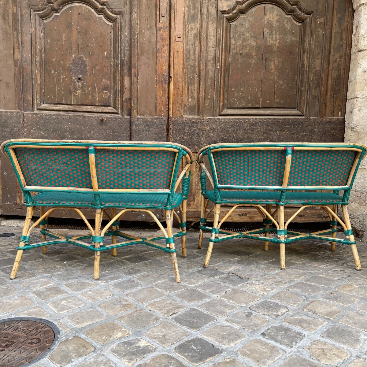 Paire De Banquettes En Rotin-photo-2