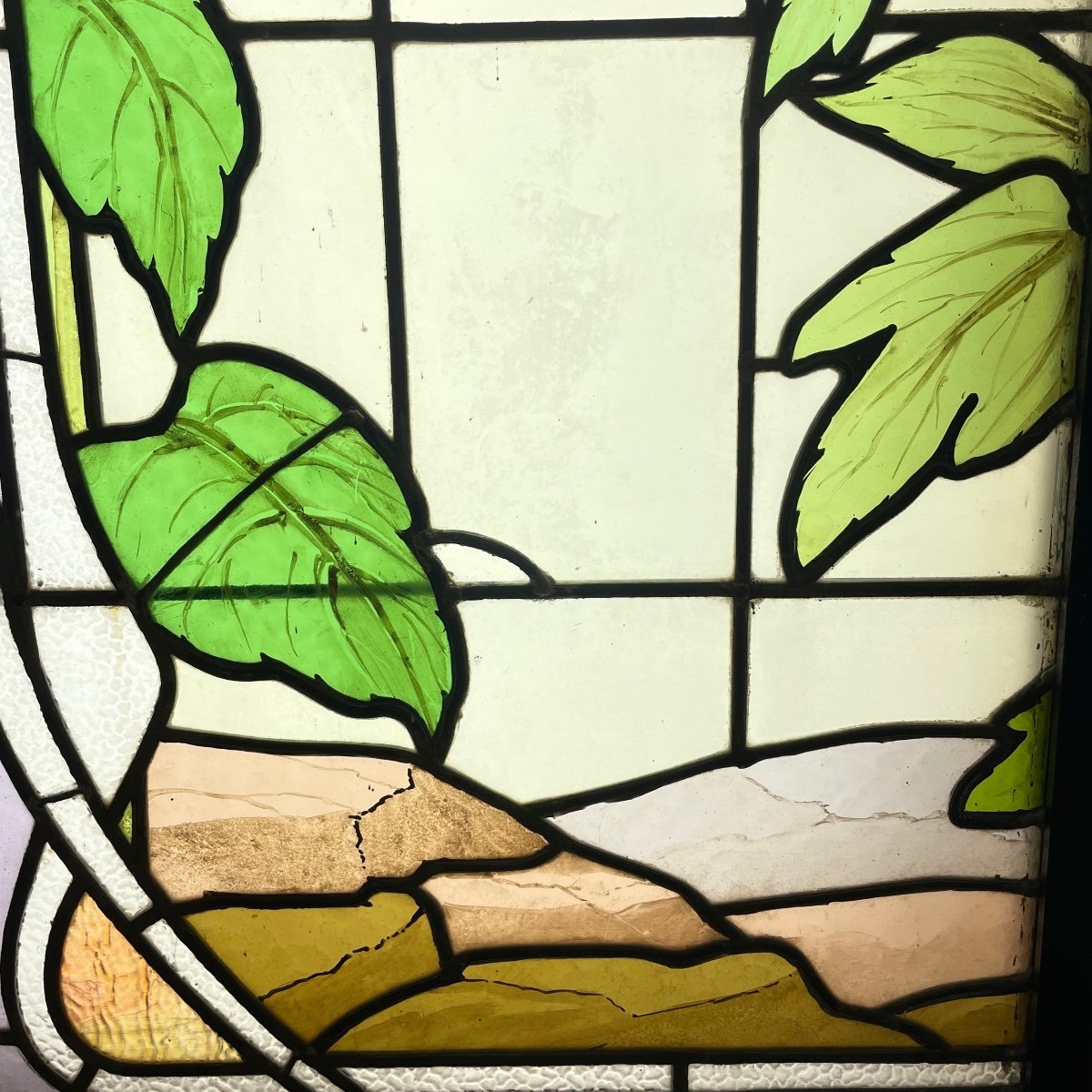 Art Nouveau Stained Glass Window With Peonies (163.5 X 108 Cm)-photo-2