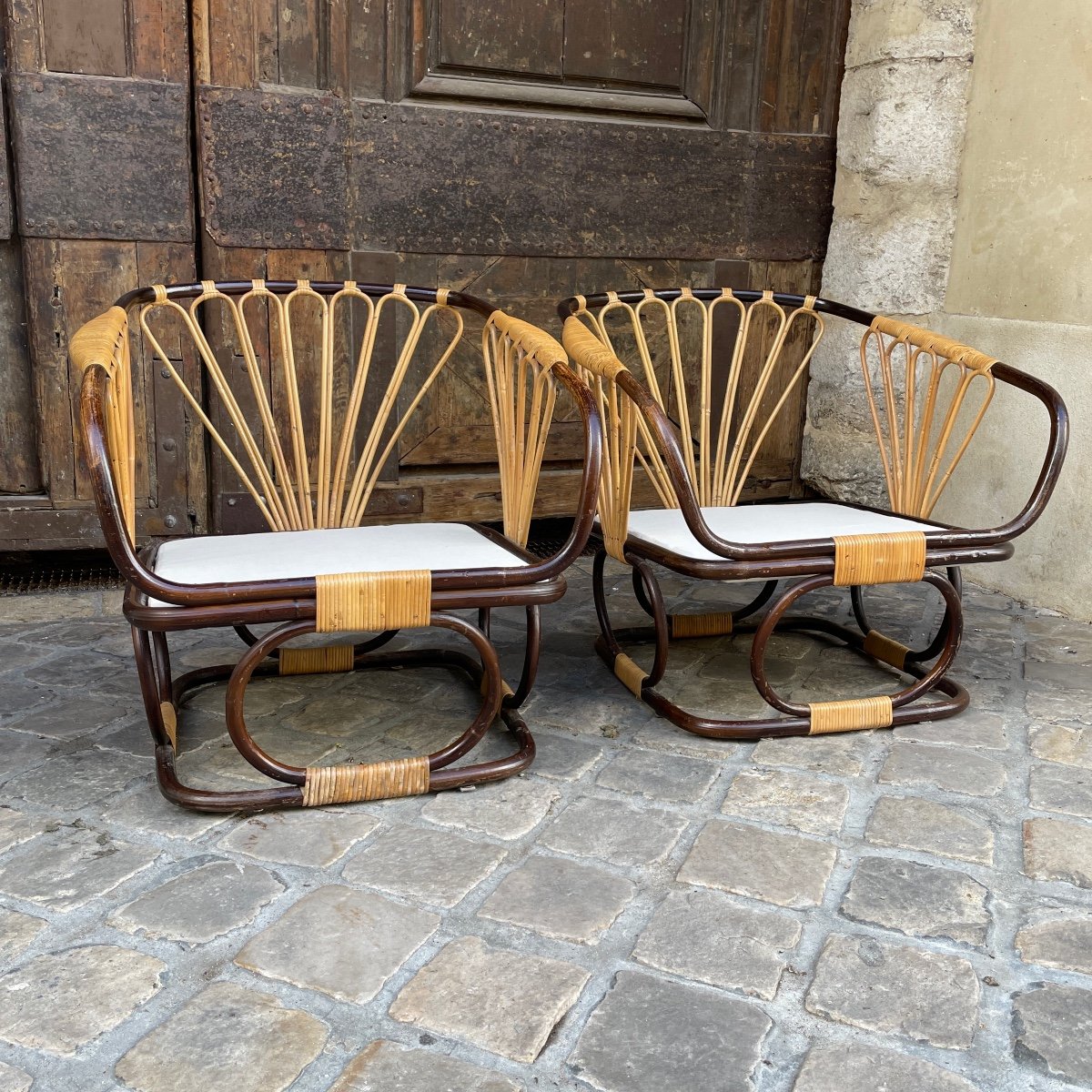 Pair Of Rattan Armchair With Zebras-photo-3