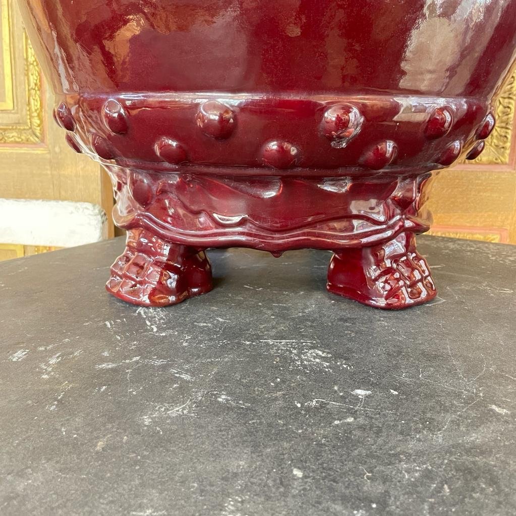 Grand Vase Aux éléphants En Terre Cuite Vernissée-photo-4