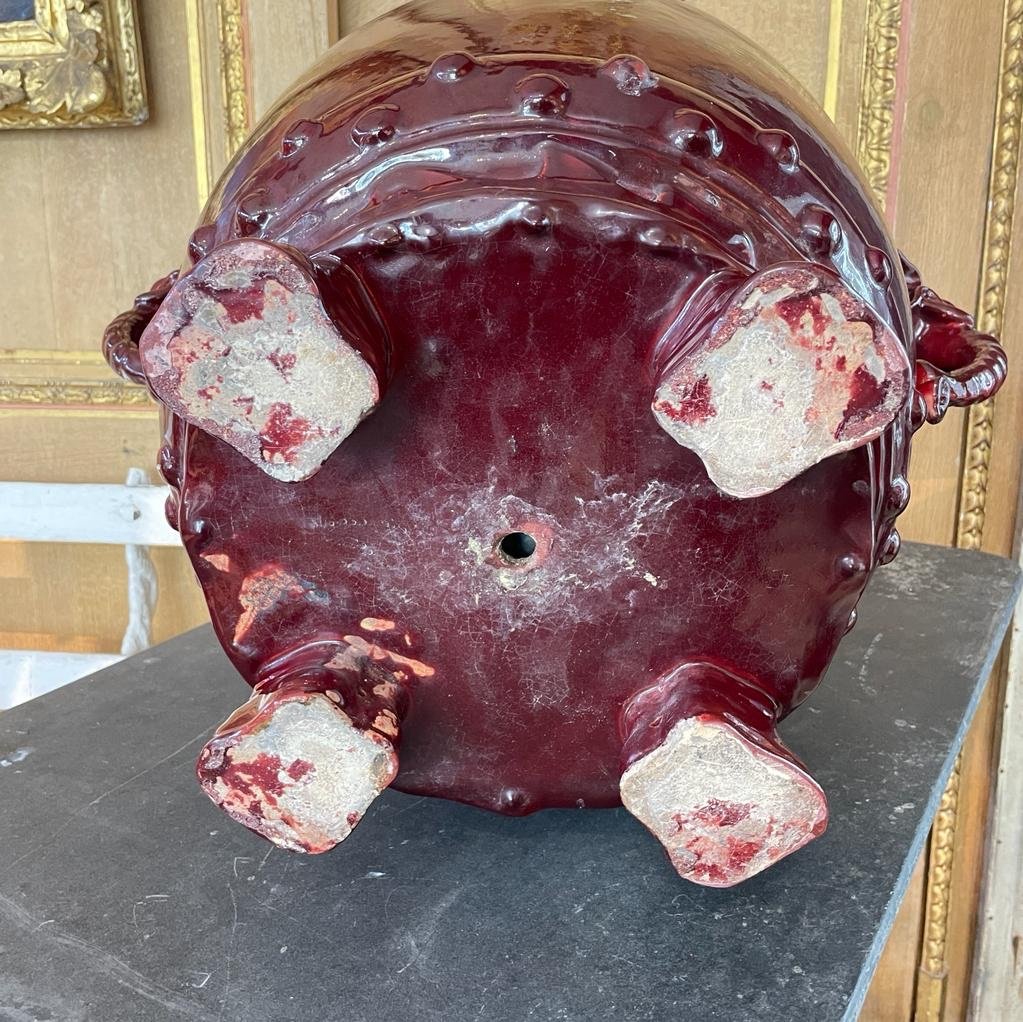 Grand Vase Aux éléphants En Terre Cuite Vernissée-photo-4
