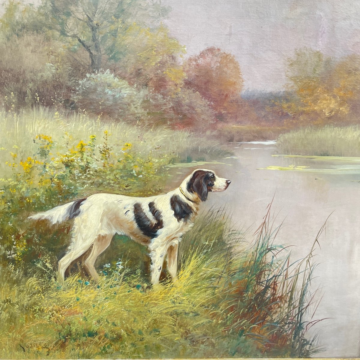 Huile Sur Toile Au Setter, Signée Emile Godchaux-photo-1