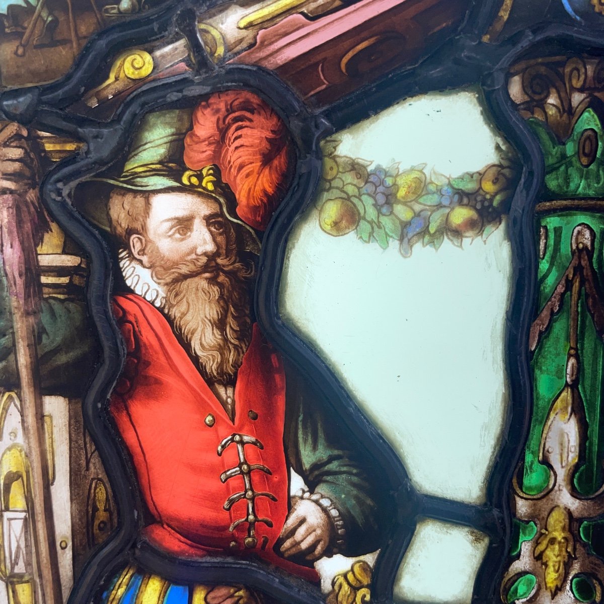 Vitrail Vitraux Renaissance Au Blason Rouge-photo-2