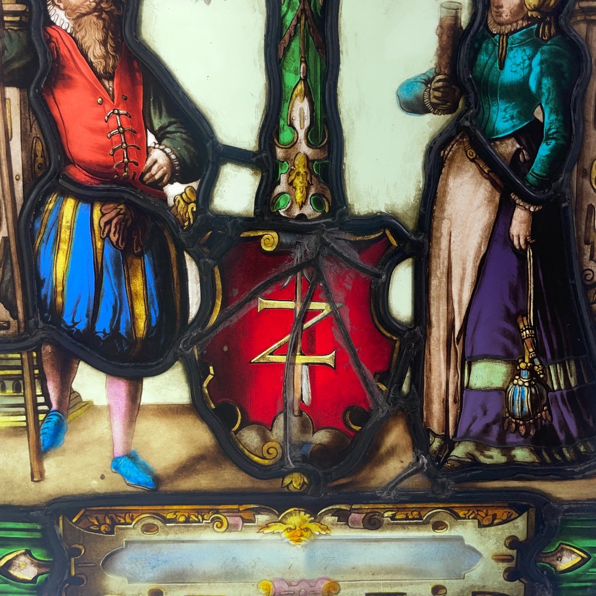 Vitrail Vitraux Renaissance Au Blason Rouge-photo-4