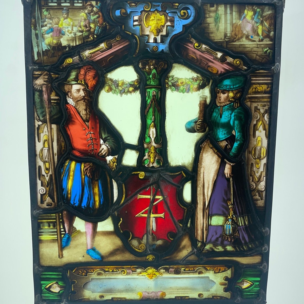 Vitrail Vitraux Renaissance Au Blason Rouge-photo-1