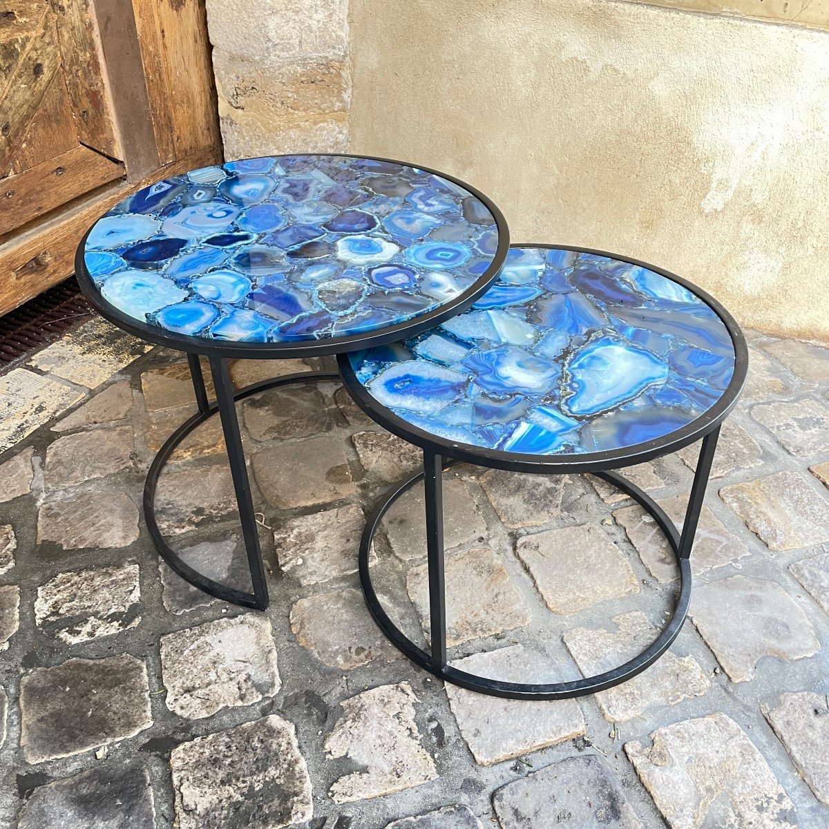 2 Tables Gigogne Agate Et Métal-photo-3