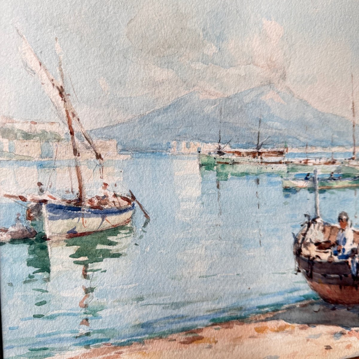Watercolor, View Of Naples, Gilbert Challand (1870-1950)-photo-3