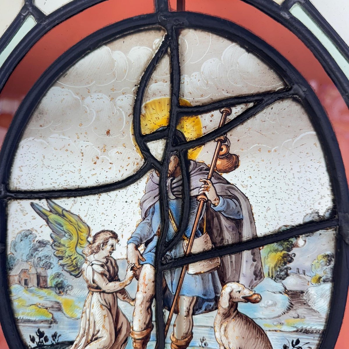 St Roch 16th Century Stained Glass Window (55 X 30 Cm)-photo-2