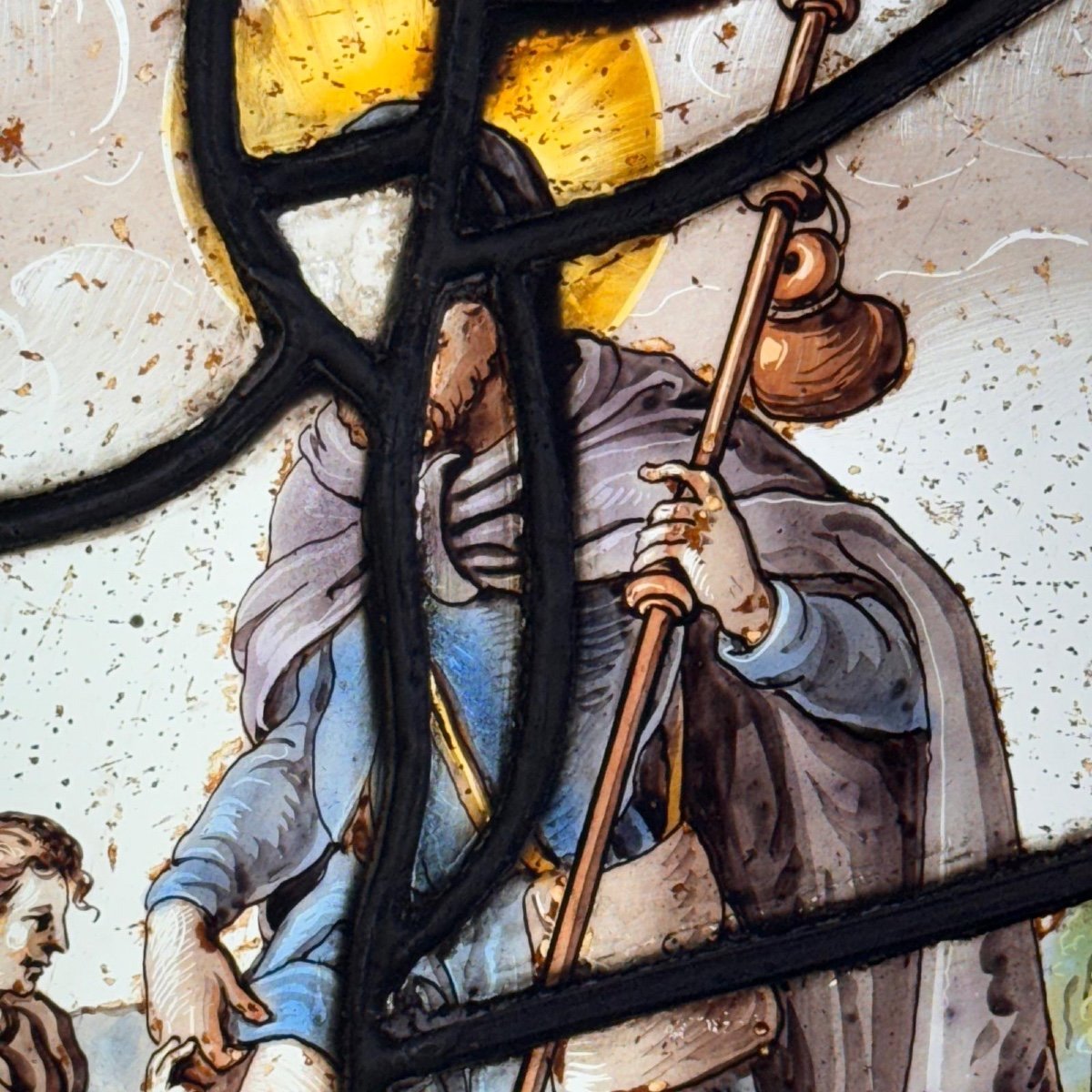 St Roch 16th Century Stained Glass Window (55 X 30 Cm)-photo-1