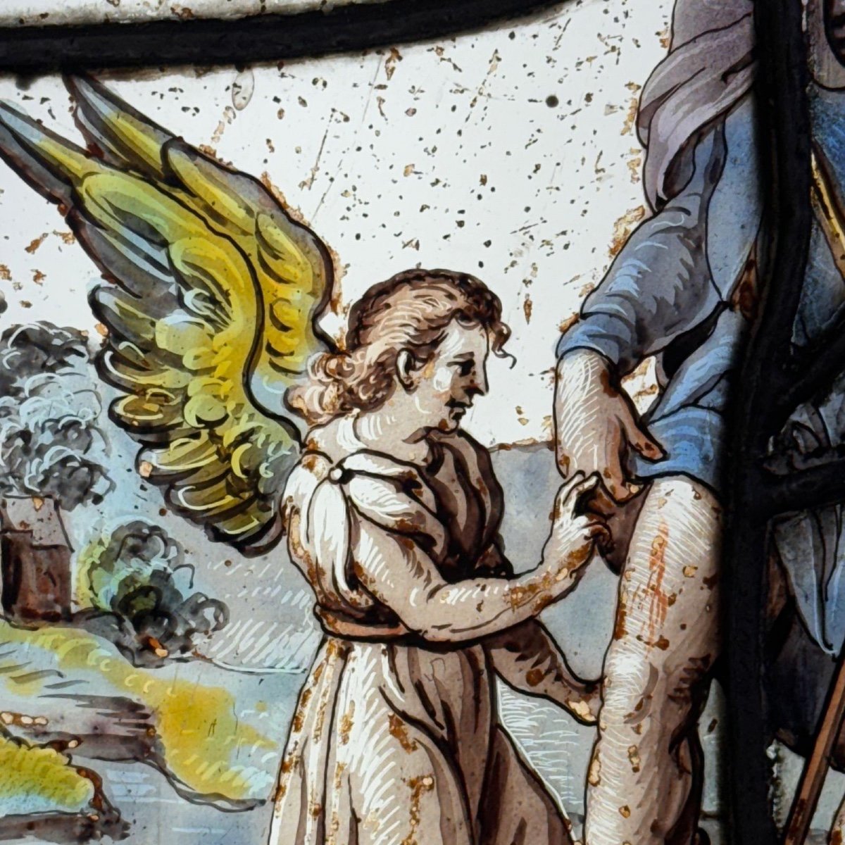St Roch 16th Century Stained Glass Window (55 X 30 Cm)-photo-2