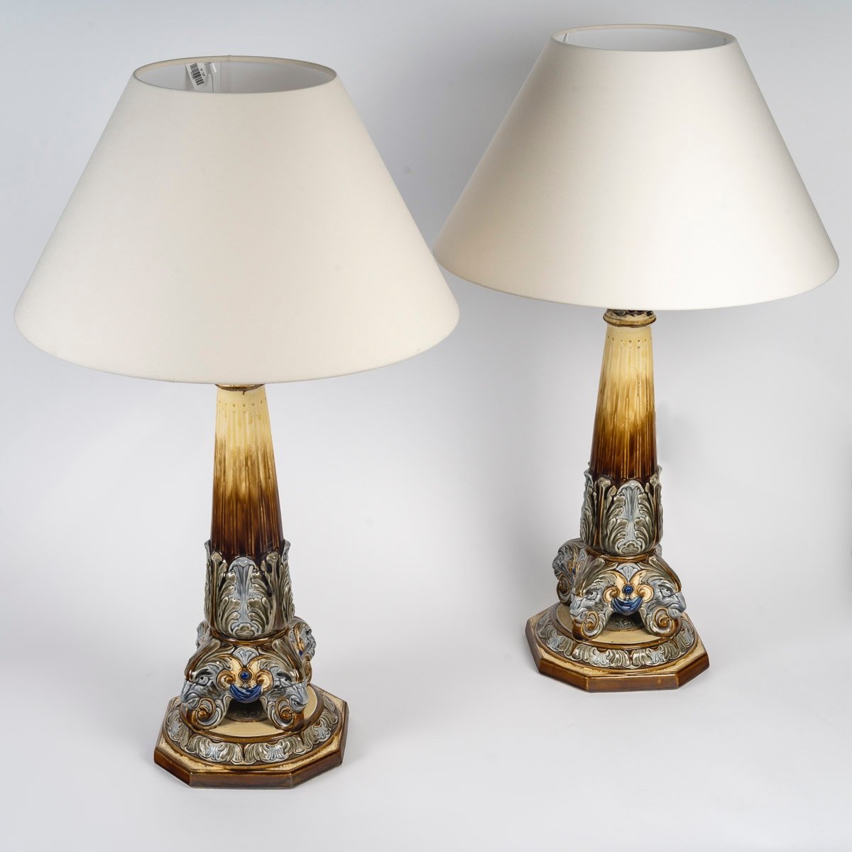Large Pair Of Barbotine Lamps-photo-2