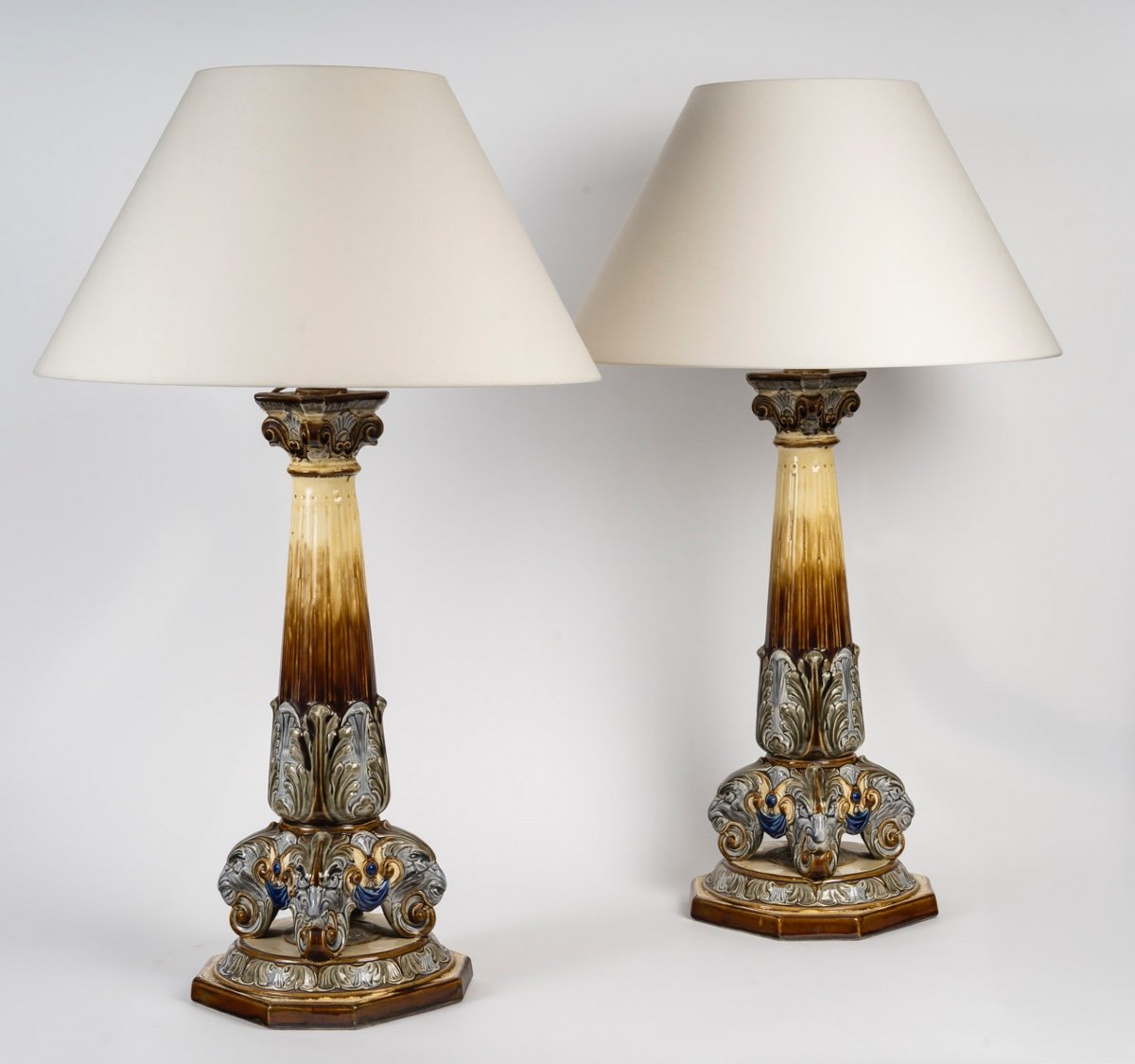 Large Pair Of Barbotine Lamps
