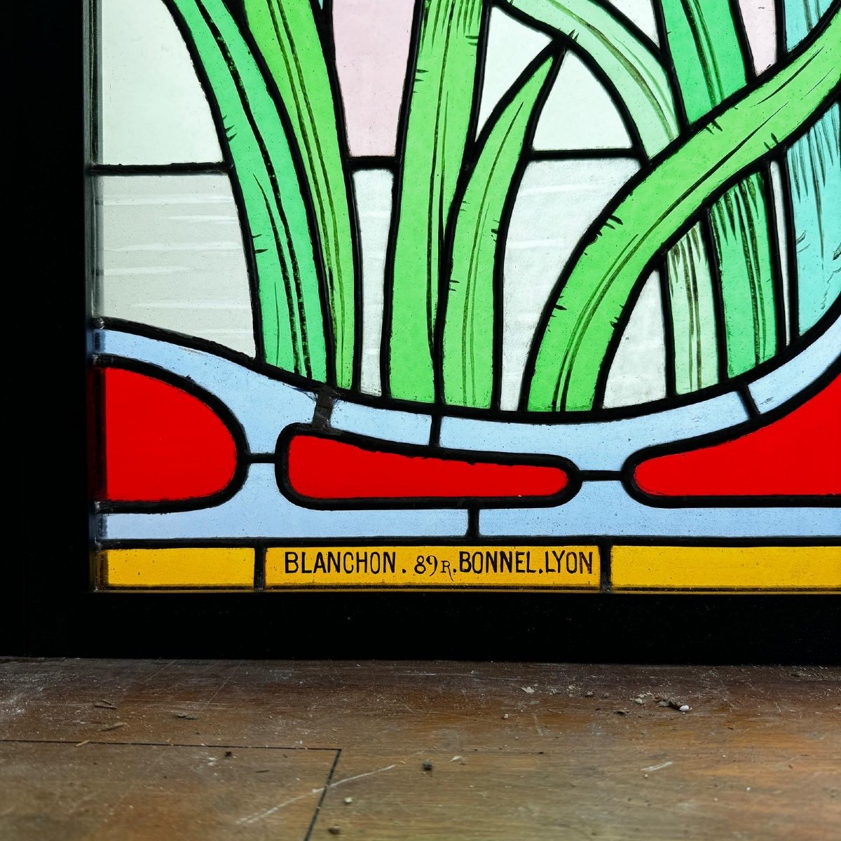 Vitraux Aux Iris Art Nouveau Signés Blanchon  (223 X 93 Cm)-photo-1