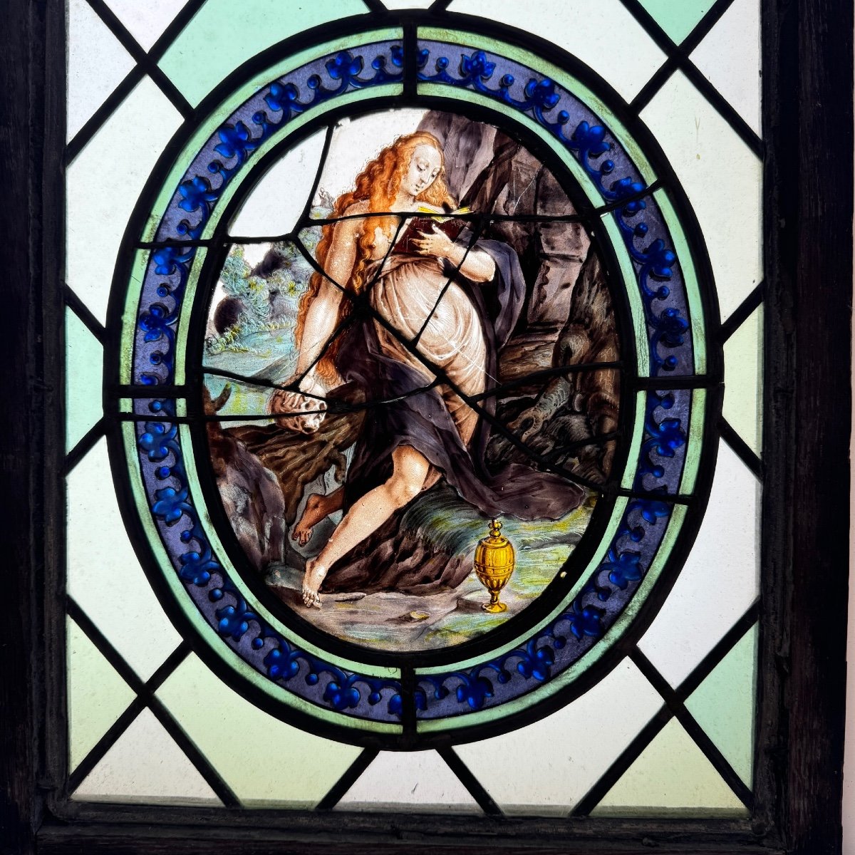 Stained Glass Window Mary Magdalene XVIth (40 X 33 Cm)-photo-2