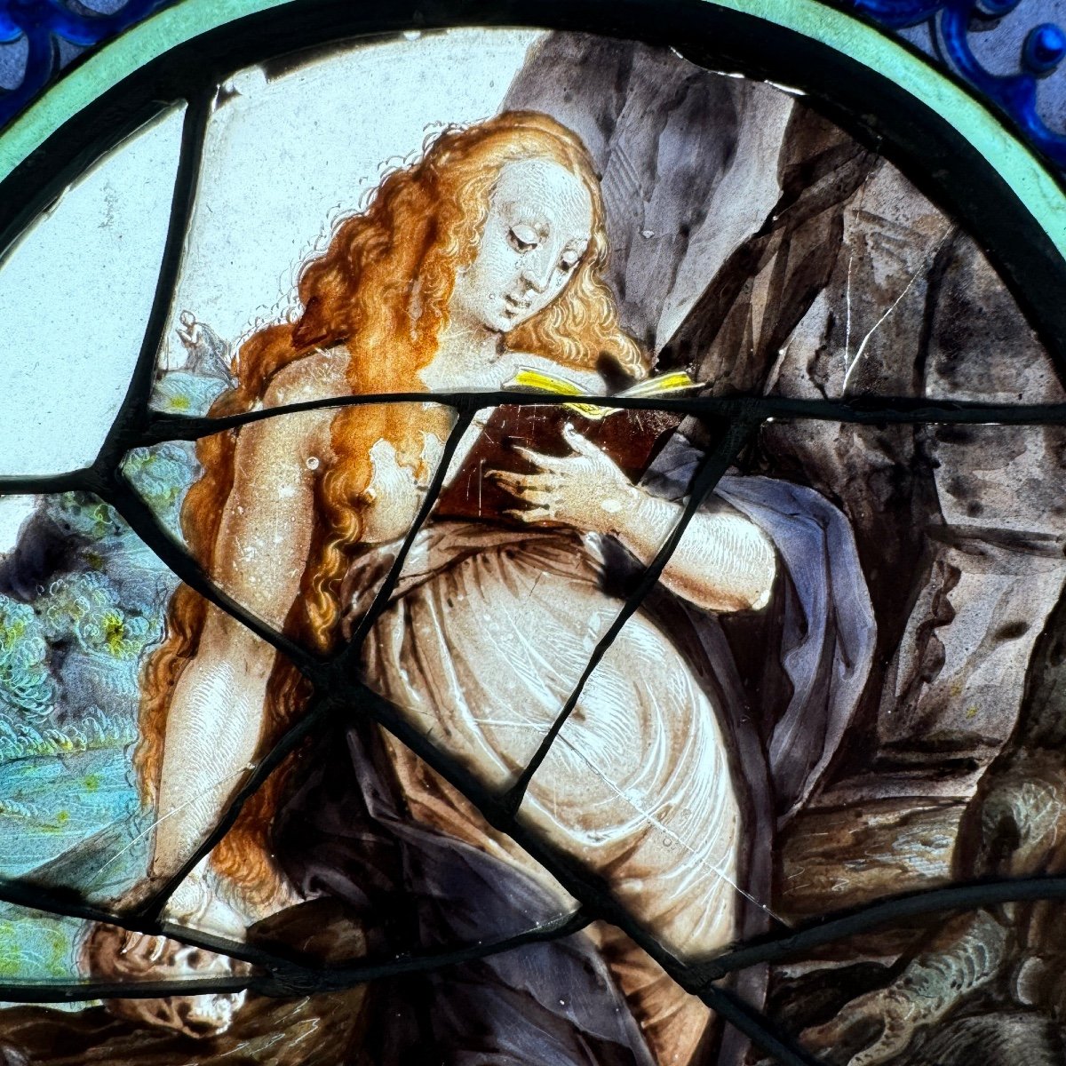Stained Glass Window Mary Magdalene XVIth (40 X 33 Cm)-photo-3