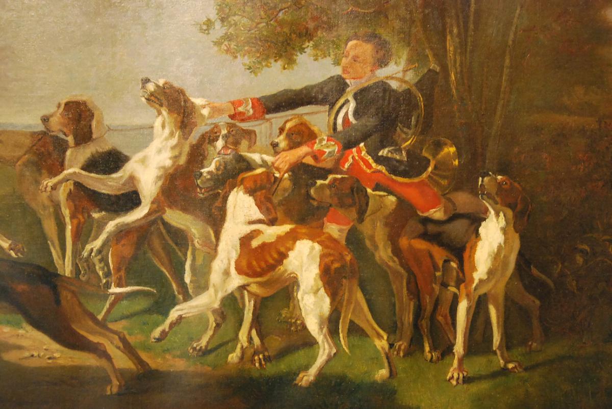 Tableau Scène De Chasse à Courre 19ème Siècle