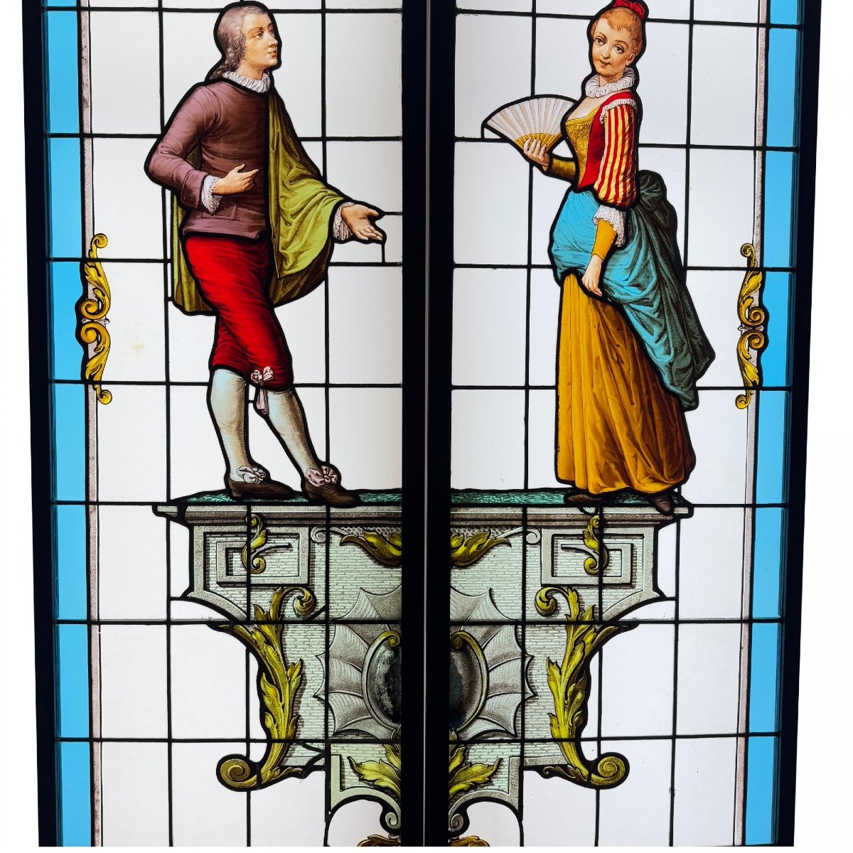 Vitrail Vitraux Couple à L’éventail ( H191cm L104cm)-photo-4