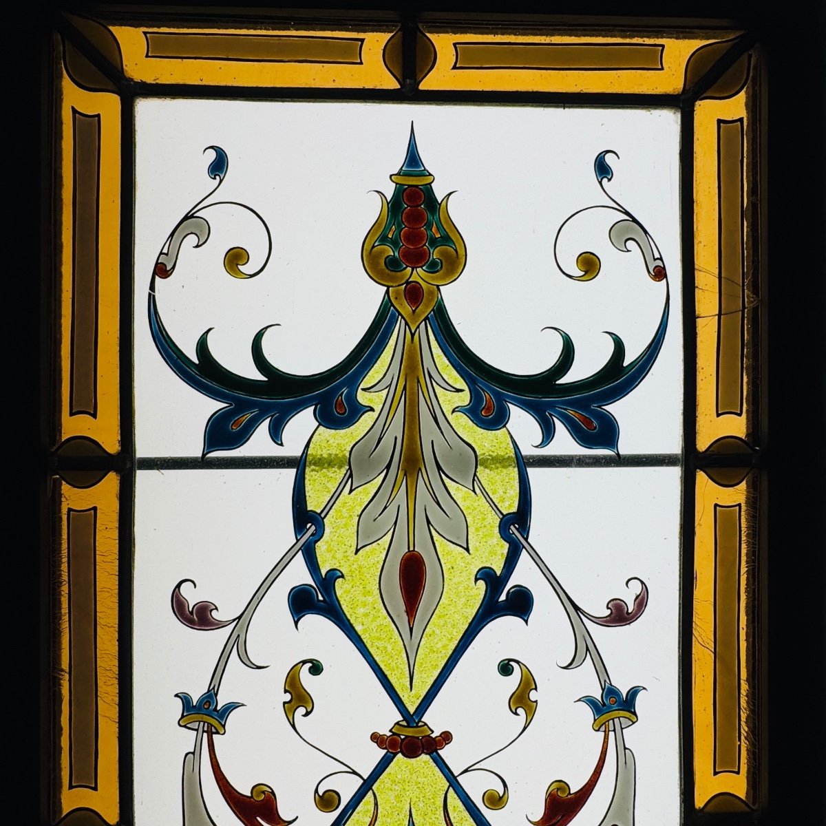 Stained Glass Window With Enamels (113 X 38.5 Cm)-photo-2