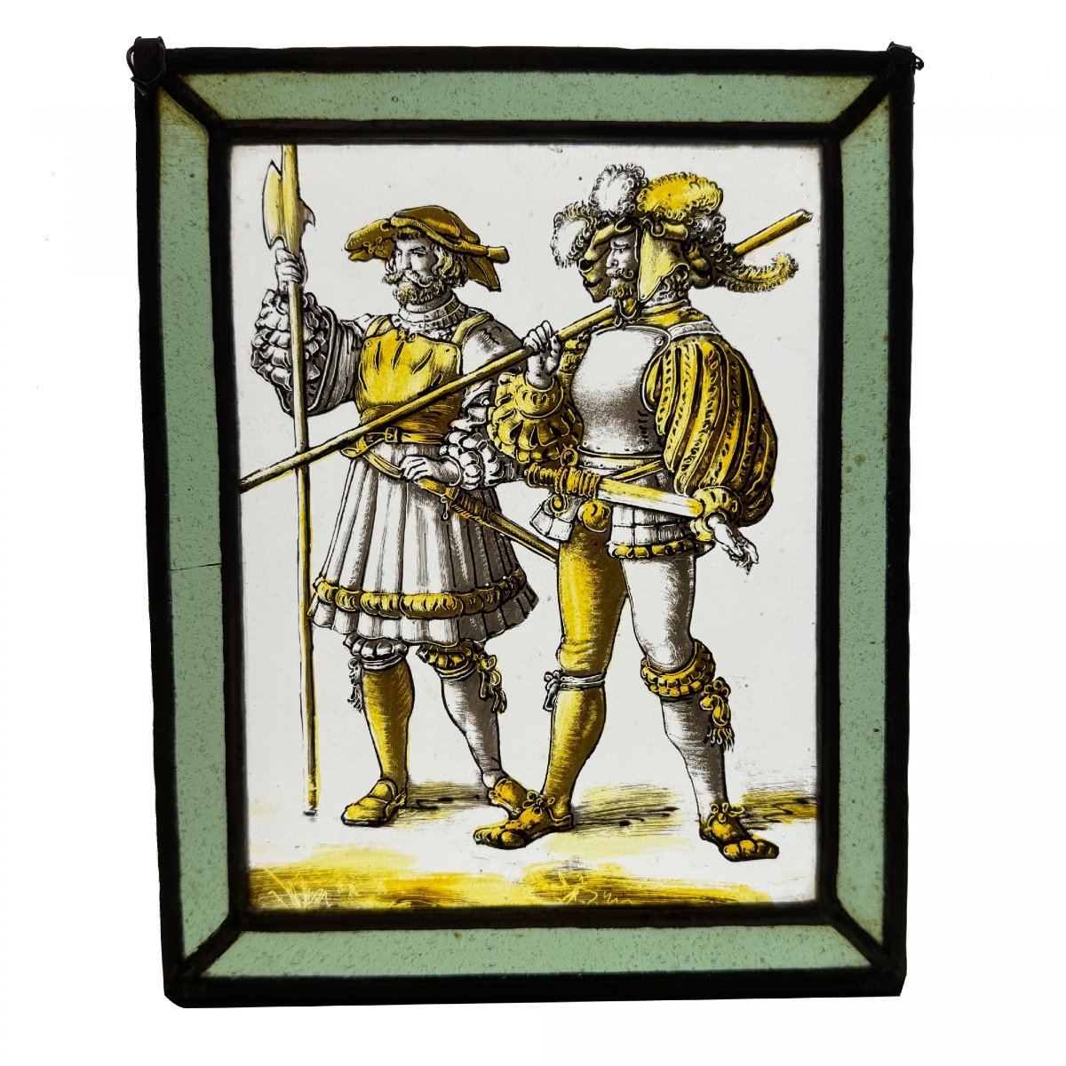 Renaissance Halberdiers Stained Glass Window (23 X 18 Cm)