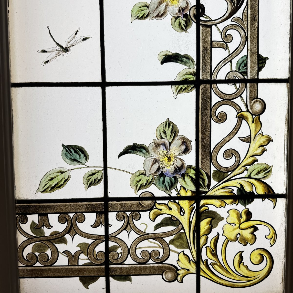 Pair Of Stained Glass Windows With Wisteria, Trumpet Berries, Honeysuckle And Tits-photo-1