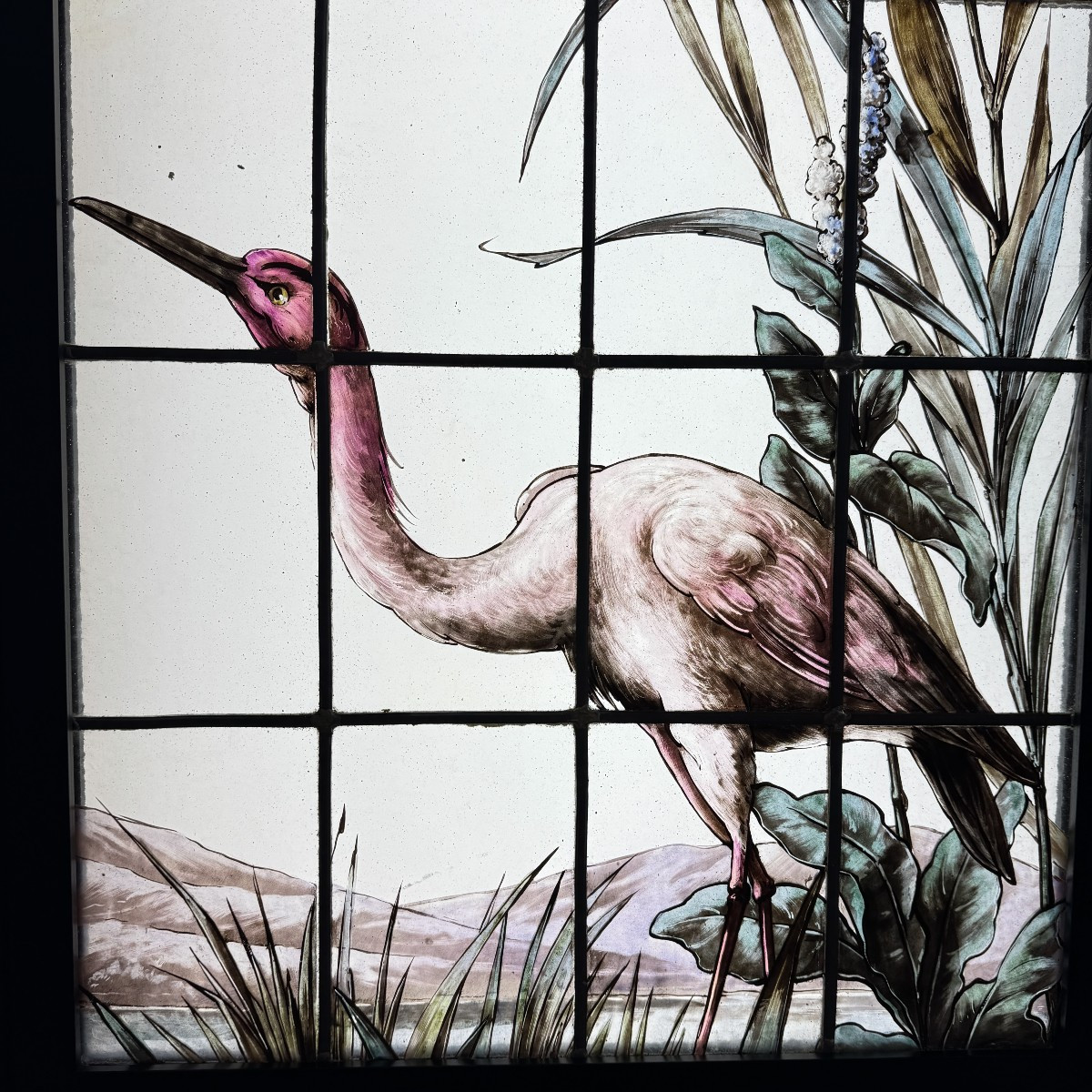 Stained Glass Window With Heron H205cm L110cm-photo-3