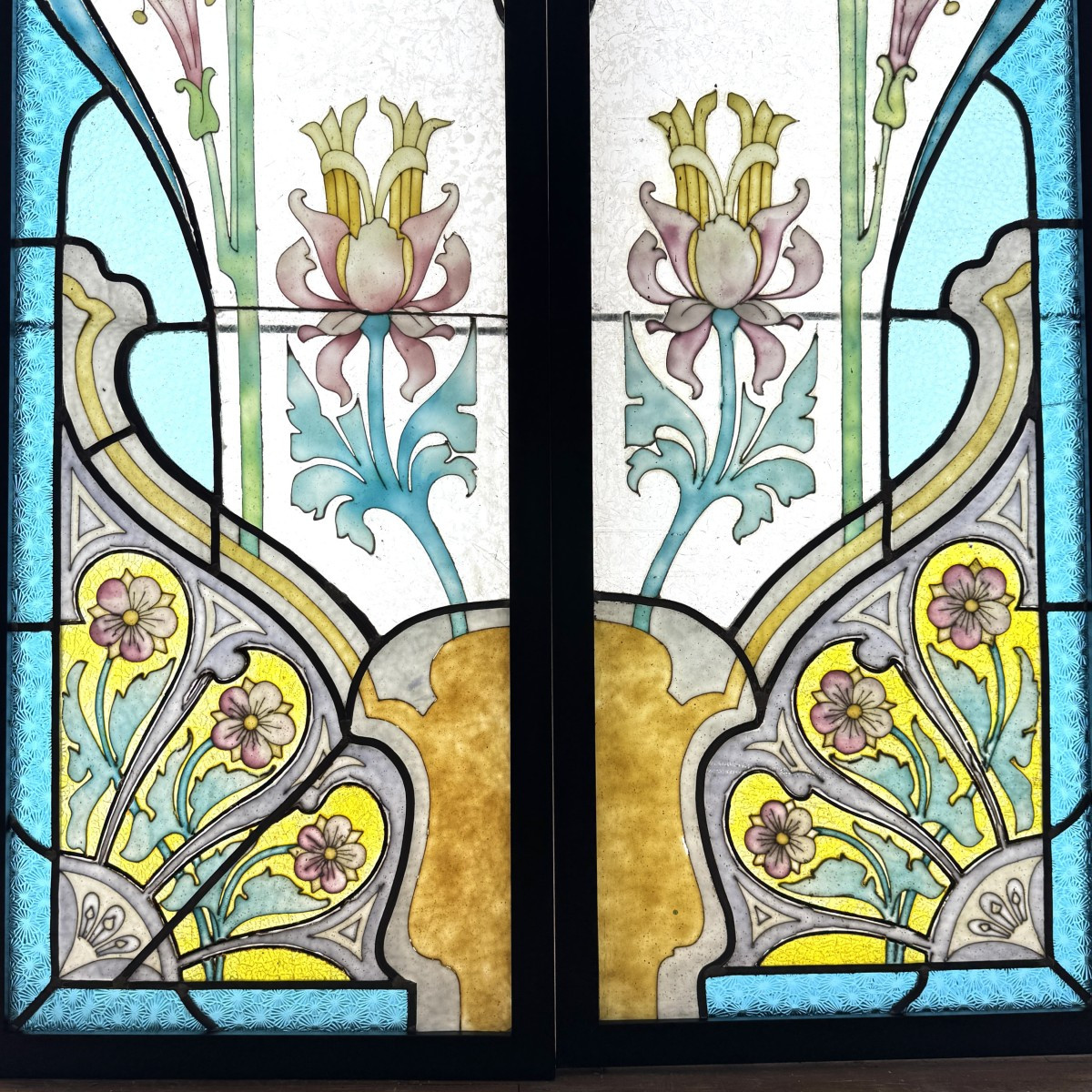 Art Nouveau Stained Glass Window (h151cm W83cm)-photo-3