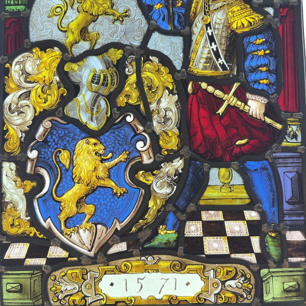 Vitrail Renaissance “1571” (H 34 x L 25cm)-photo-2