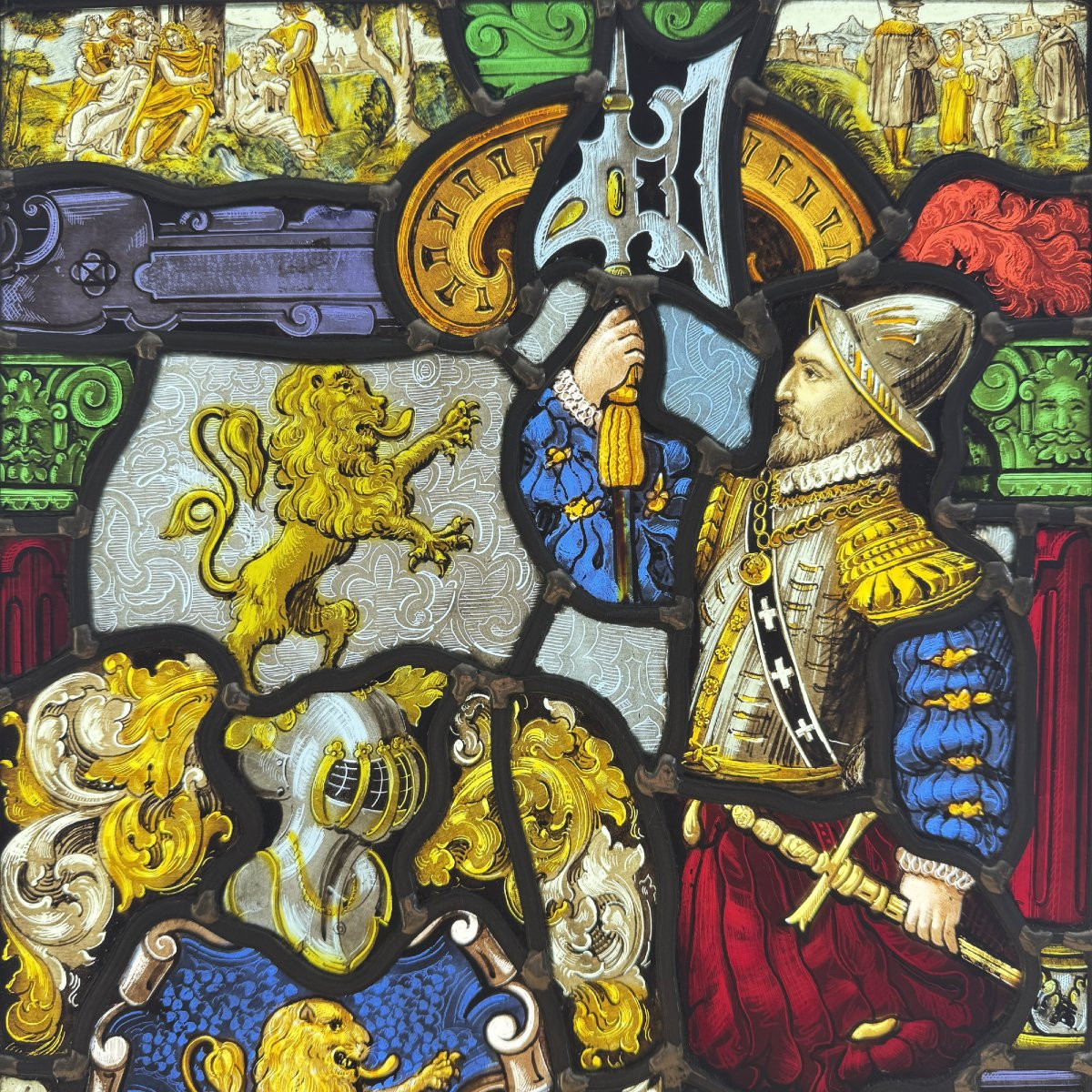 Vitrail Renaissance “1571” (H 34 x L 25cm)-photo-3