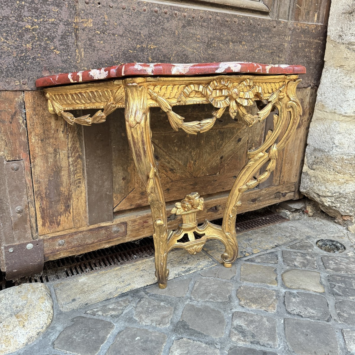 Console en bois doré Louis XVI L100 H90 P44cm-photo-3