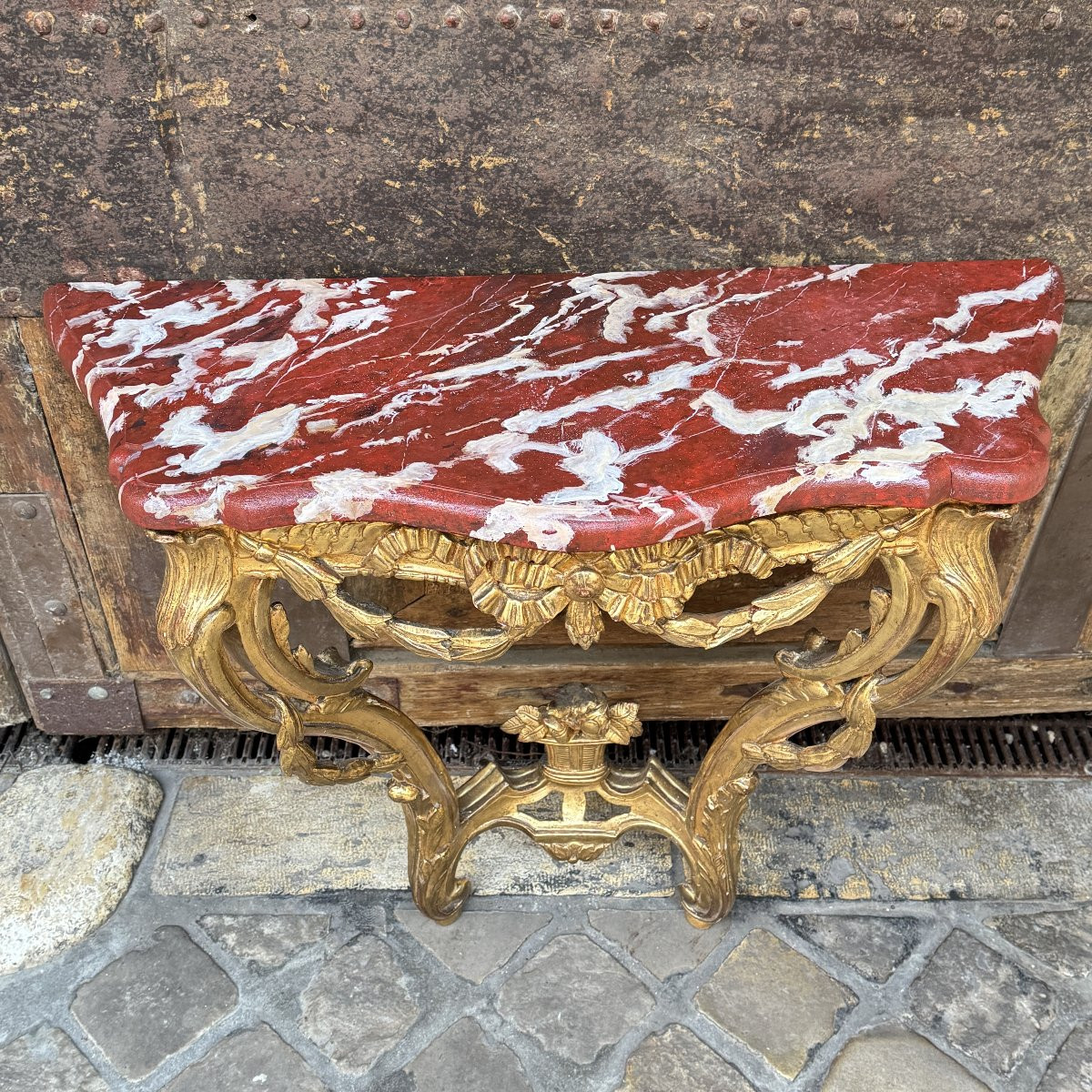 Console en bois doré Louis XVI L100 H90 P44cm-photo-2