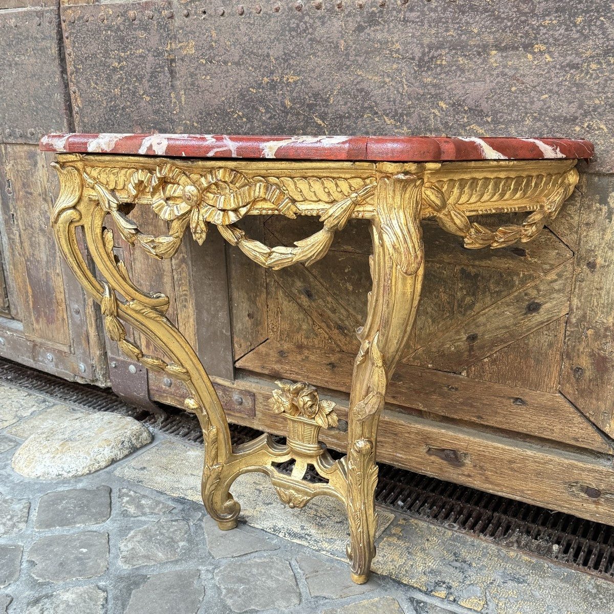 Console en bois doré Louis XVI L100 H90 P44cm-photo-3