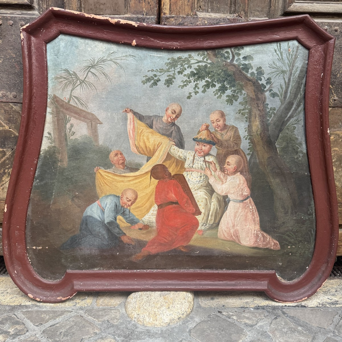 Huile sur toile aux chinois (H108cm L128cm)-photo-2