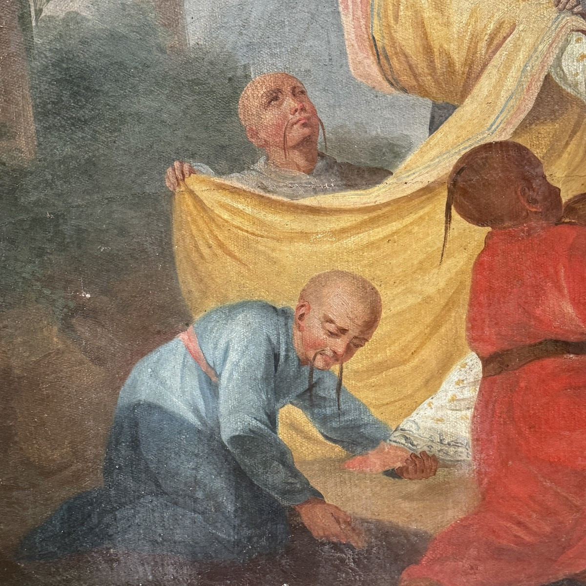 Huile sur toile aux chinois (H108cm L128cm)-photo-4