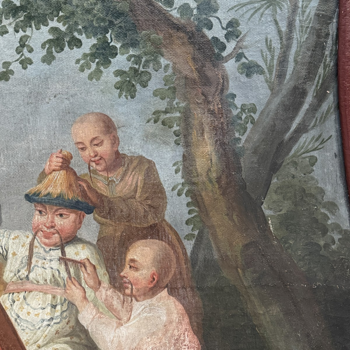 Huile sur toile aux chinois (H108cm L128cm)-photo-1