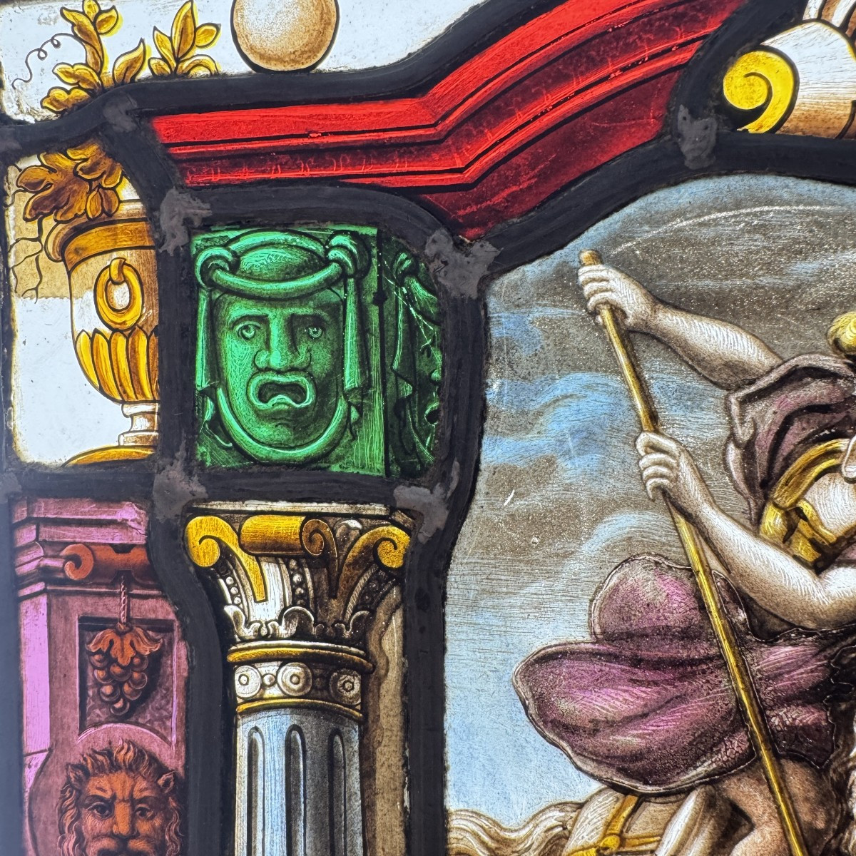 Stained Glass Window In The Renaissance Style Depicting Saint Michael Slaying The Dragon-photo-3