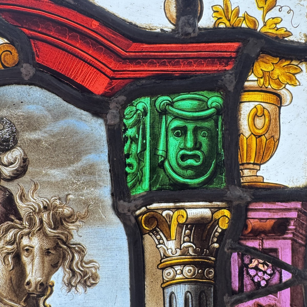 Stained Glass Window In The Renaissance Style Depicting Saint Michael Slaying The Dragon-photo-4