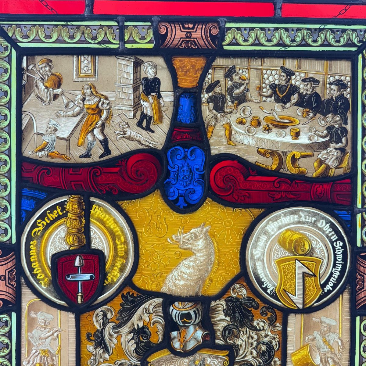 Stained Glass Window With Coats Of Arms (h54cm W42cm)-photo-2