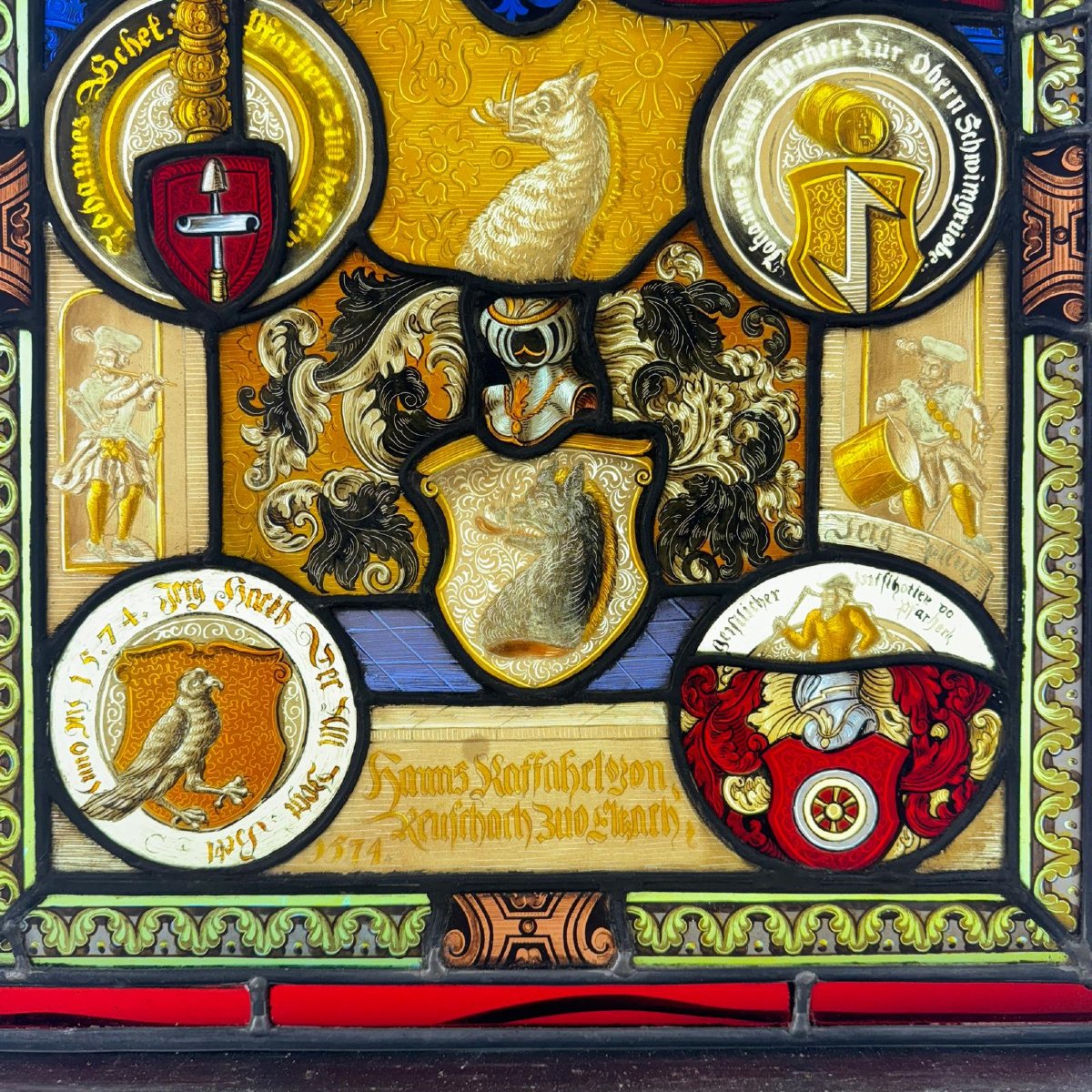 Stained Glass Window With Coats Of Arms (h54cm W42cm)-photo-4