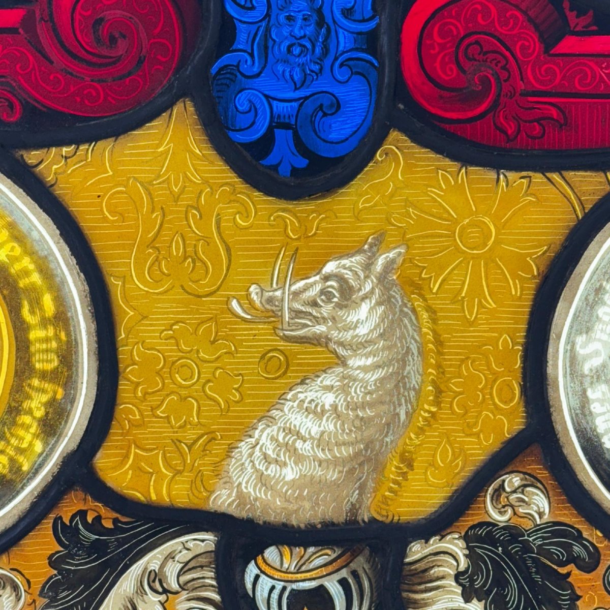 Stained Glass Window With Coats Of Arms (h54cm W42cm)-photo-1