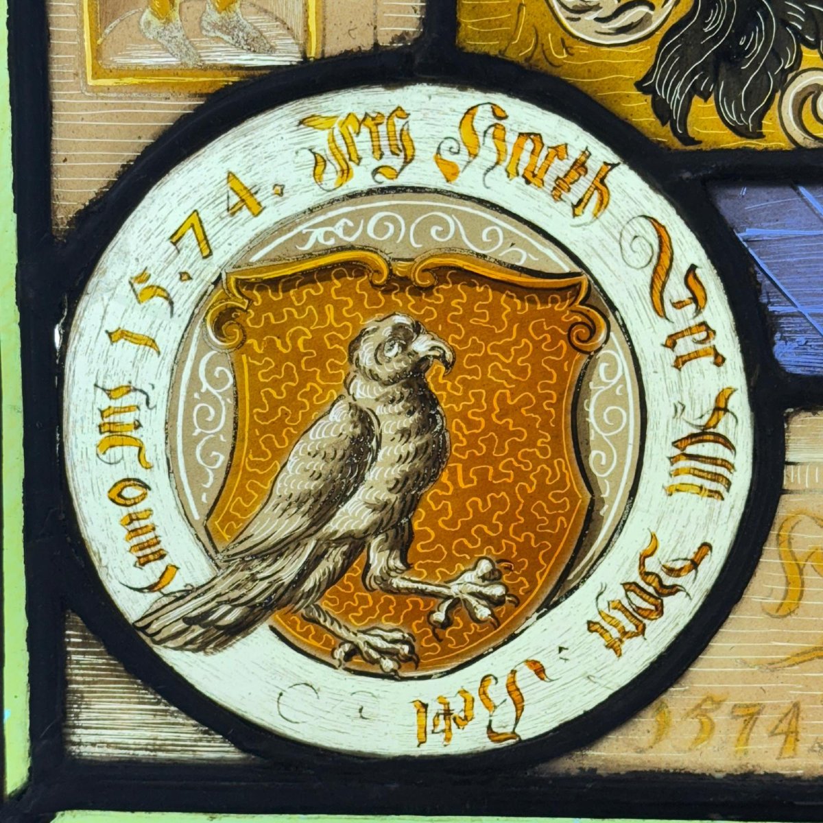 Stained Glass Window With Coats Of Arms (h54cm W42cm)-photo-3