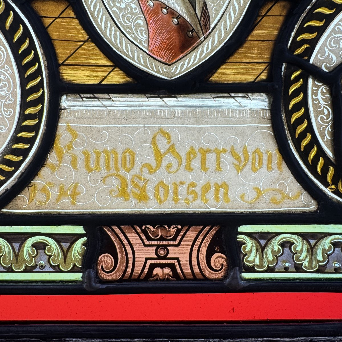 Stained Glass Window With Coats Of Arms And Chivalric Scenes (h54cm W42cm)-photo-4