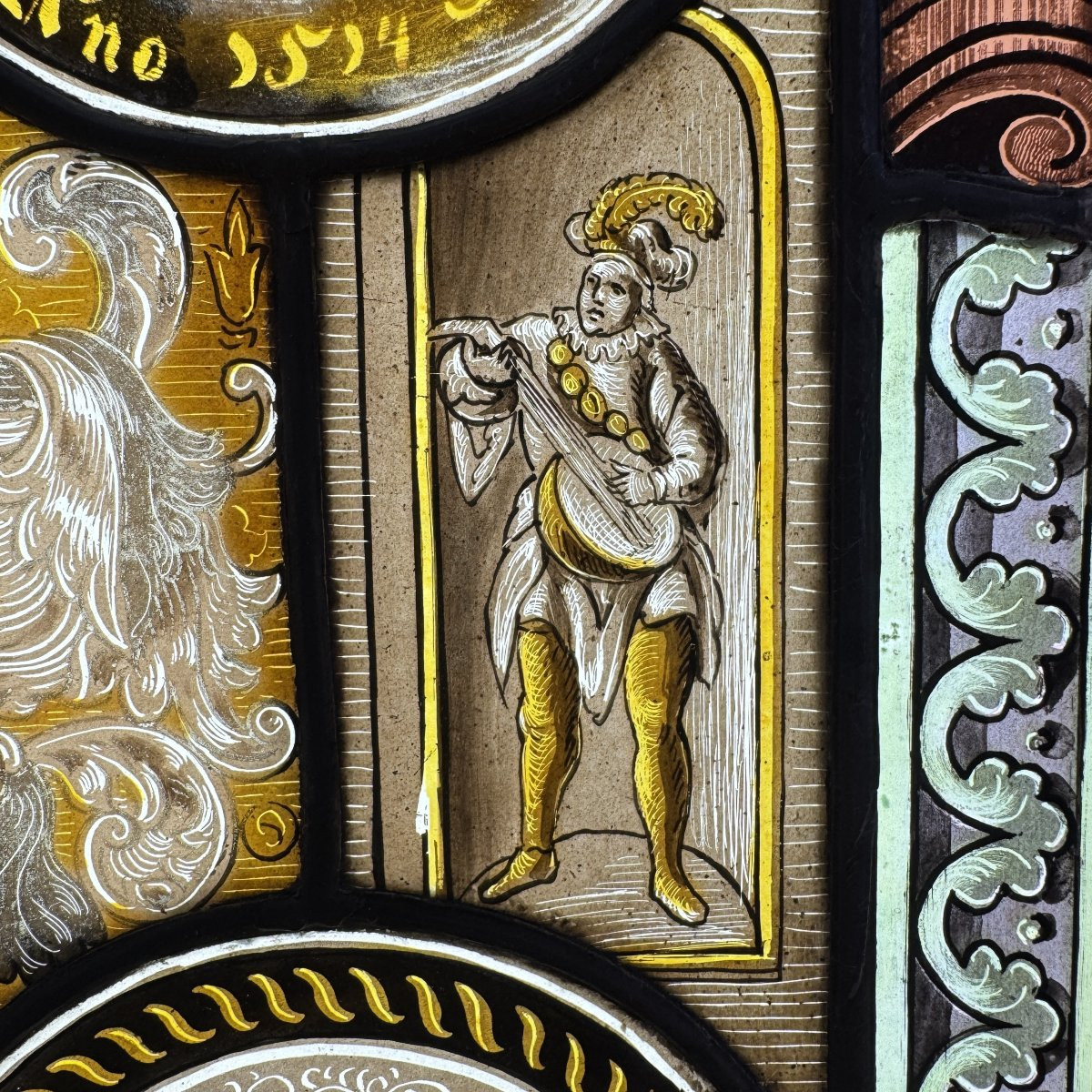 Stained Glass Window With Coats Of Arms And Chivalric Scenes (h54cm W42cm)-photo-4