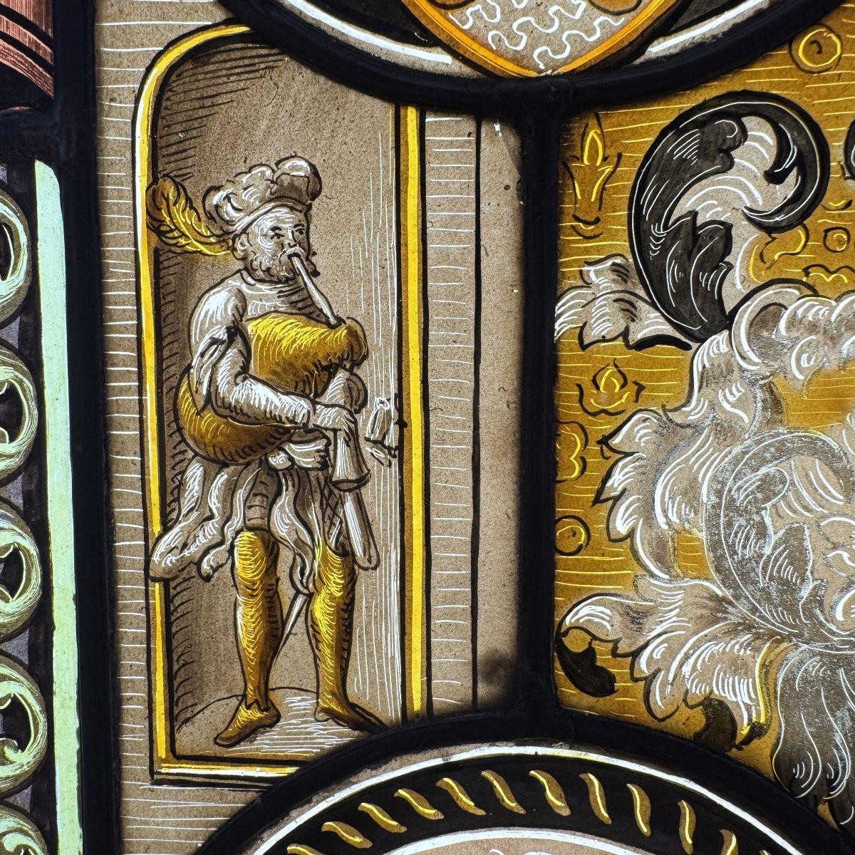 Stained Glass Window With Coats Of Arms And Chivalric Scenes (h54cm W42cm)-photo-5