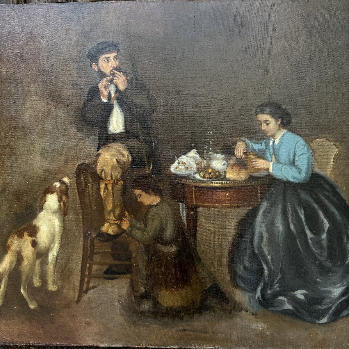 Huile sur toile le départ de la chasse-photo-2