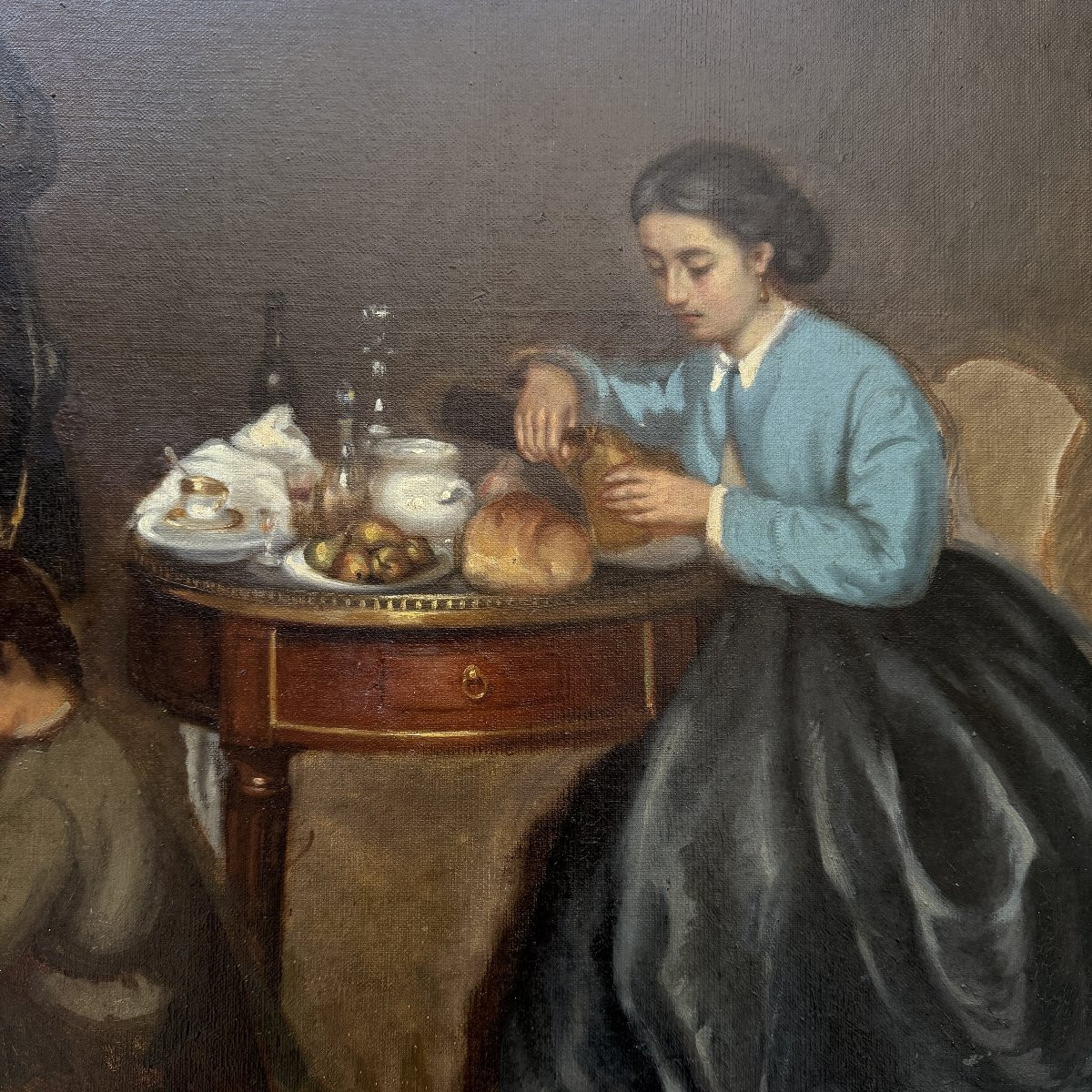 Huile sur toile le départ de la chasse-photo-3