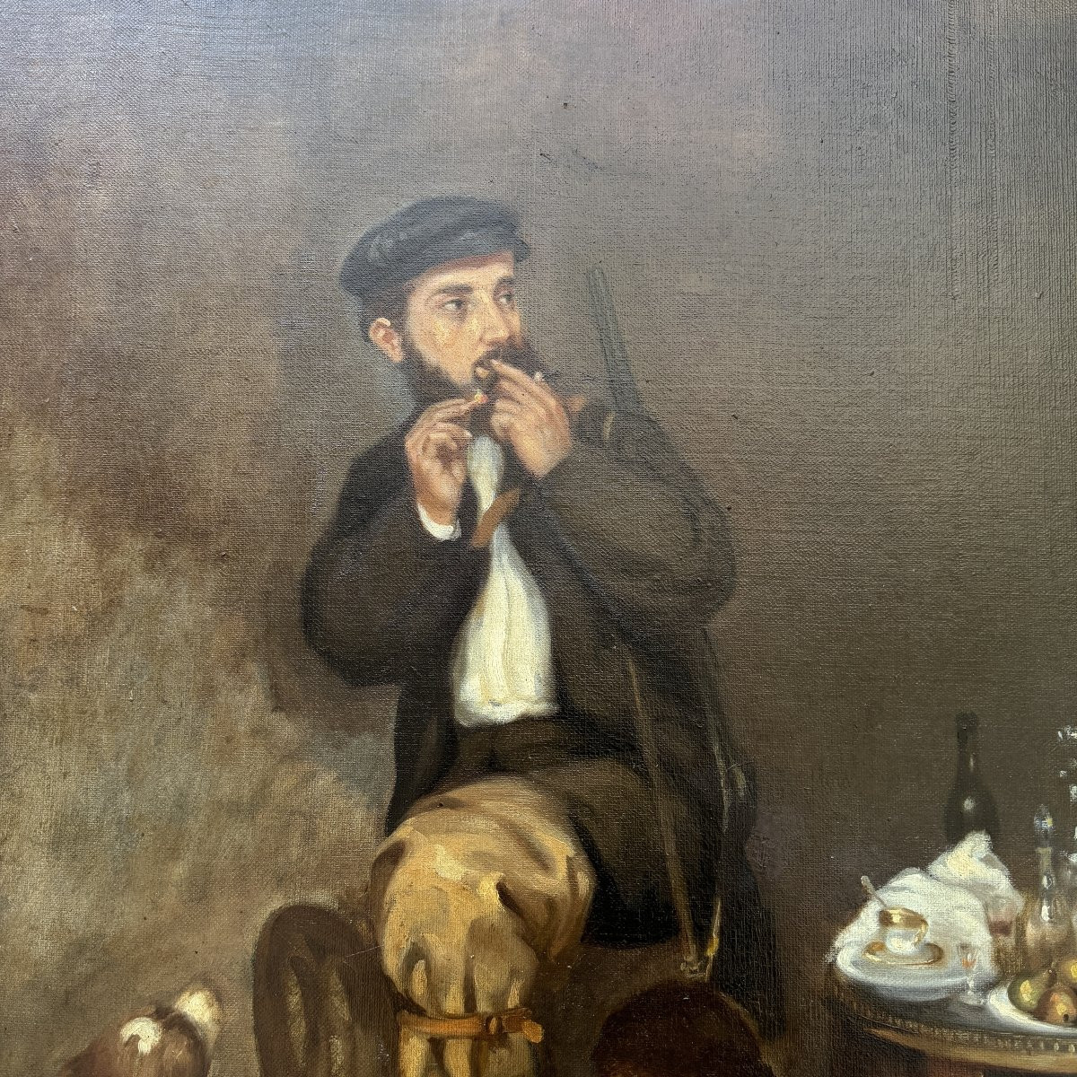 Huile sur toile le départ de la chasse-photo-4