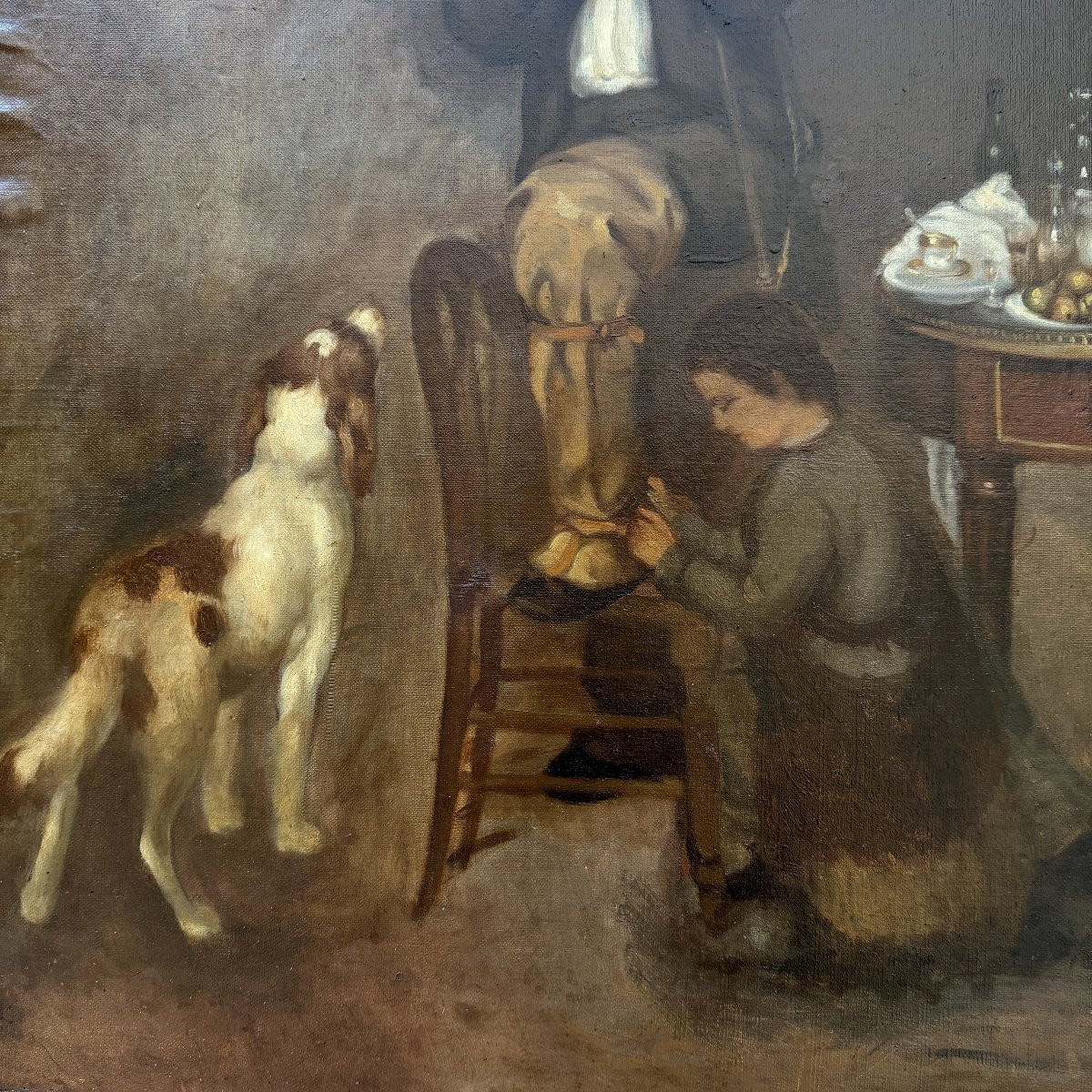 Huile sur toile le départ de la chasse-photo-1